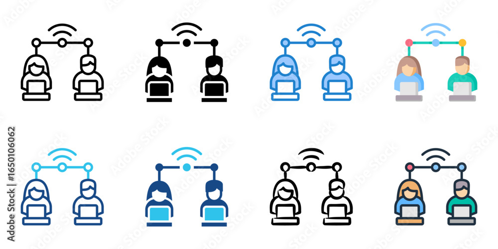 Poster remote work icon set multiple style collection