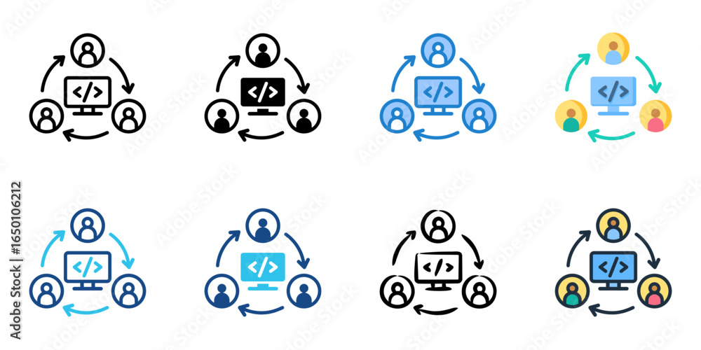 Poster collaboration tools icon set multiple style collection