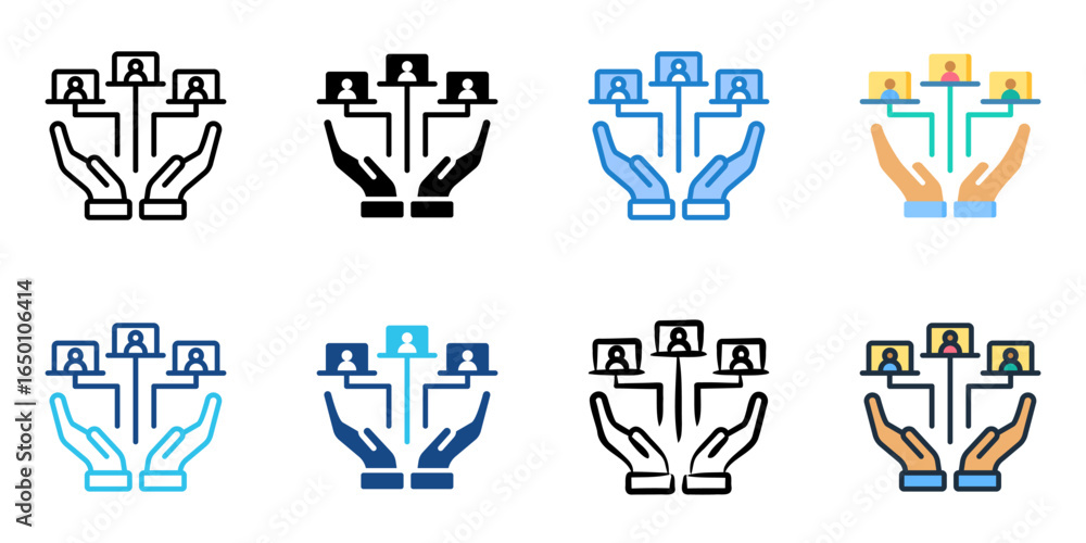 Poster remote project management icon set multiple style collection