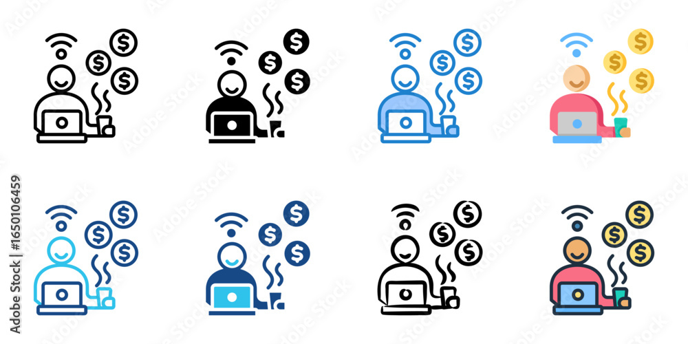 Poster freelancing icon set multiple style collection