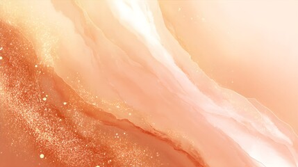 Fototapeta premium Warm Golden Orange Abstract Alcohol Ink Background with Shimmering Waves and Glitter Texture