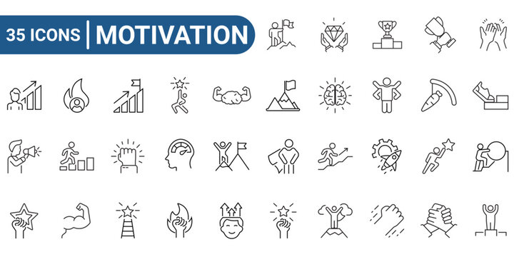 Motivation Line Editable Icons set. Vector illustration in modern thin Outline style. Pictograms and infographics for mobile app, website.