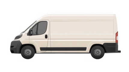 Cream delivery van, commercial vehicle, transport and logistics concept on transparent background