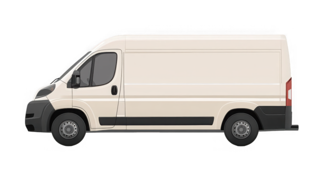 Cream delivery van, commercial vehicle, transport and logistics concept on transparent background