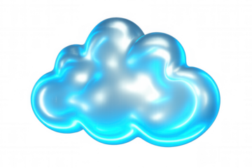 Blue cloud computing symbol glowing on transparent background, representing online storage and network connectivity
