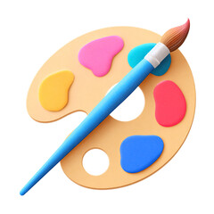 Palette with paint and brush isolated on transparent background