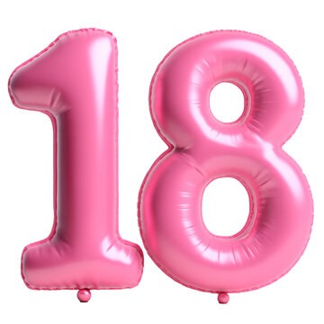 Vibrant pink balloon number 18 for birthday parties, celebrations, or festive event decorations.
