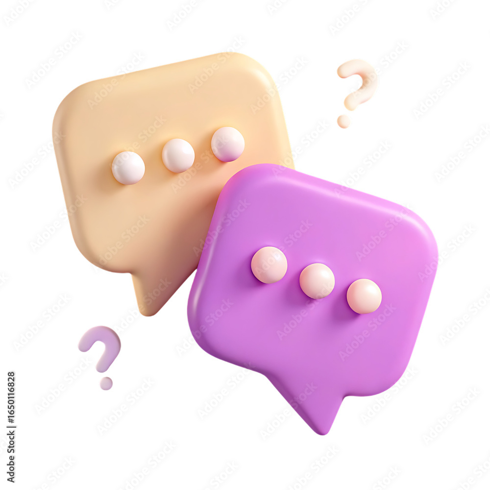 Poster two 3d speech bubbles with question marks isolated on transparent background