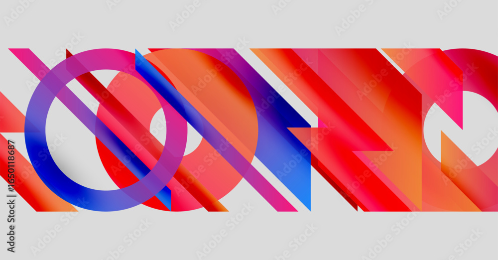 Poster abstract composition. dynamic shapes intersect, creating vibrant color gradients. modern design, bol