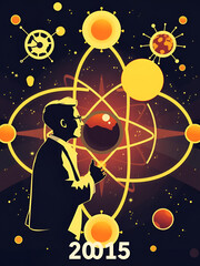 Vector illustration of atomic models.  Scientists and years