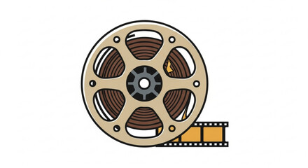 Fototapeta premium Film reel movie cinema vintage retro video filmstrip entertainment old media production icon vector graphic