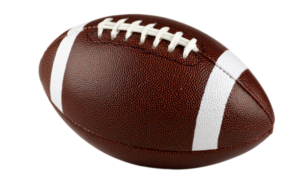 American football with white stripes isolated on transparent background