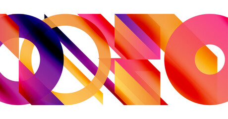 Abstract colorful design. Overlapping shapes create dynamic visual impact. Gradient hues blend, forming modern artwork.