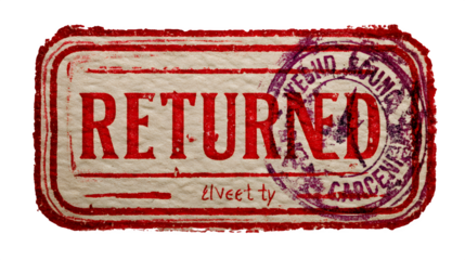 Vintage red RETURNED stamp on textured paper, conveys authenticity and official approval