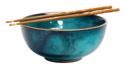 Elegant turquoise ceramic bowl with chopsticks, perfect for Asian cuisine and food styling