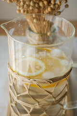 Lemonade in a decorative glass pitcher