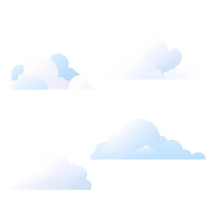 Four light blue and white clouds against a white background.