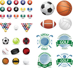 Sports Balls and Golf Championship Vector Icon Collection