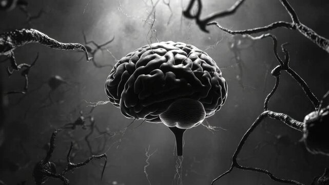 Brain in a dark world, possibly representing mental darkness or lack of understanding