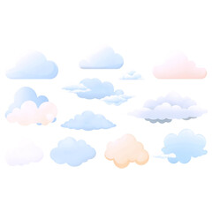 Collection of various pastel colored clouds.