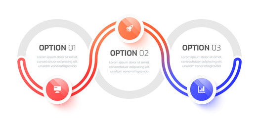 Business Infographic Template Design with Circle Label, Icon and 3 Options. Suitable for Process Diagram, Presentations