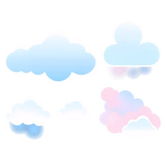 Four different cloud illustrations in various shapes and colors, representing different weather conditions.