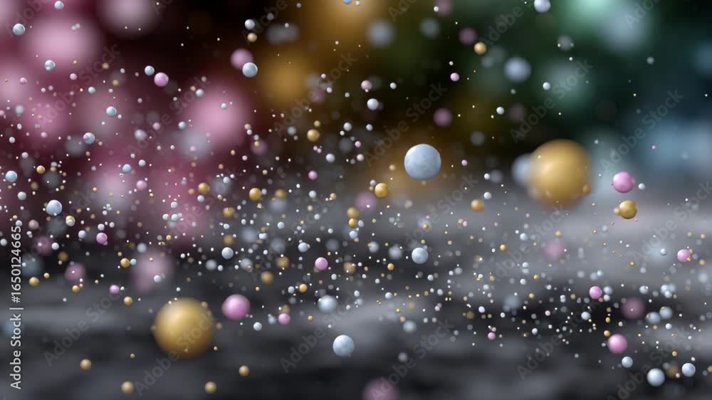 Poster colorful bokeh effect of floating particles in blurred background