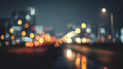 Abstract business background with bokeh city lights, defocused urban nightscape, and soft shadow effects in vintage retro tones for corporate presentations and professional design projects