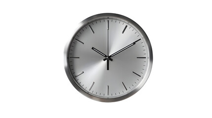 Modern silver clock showing time, punctuality, and deadlines for business projects and goals