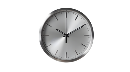 Modern silver clock showing time, punctuality, and deadlines for business projects and goals