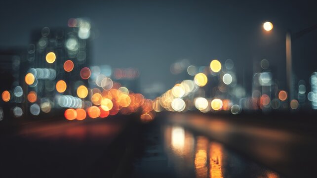 Abstract business background with bokeh city lights, defocused urban nightscape, and soft shadow effects in vintage retro tones for corporate presentations and professional design projects