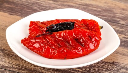 Grilled red bell peppers on a plate.