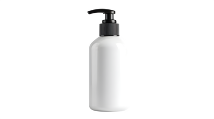 Elegant white dispenser bottle with black pump for cosmetics, lotion, or sanitizing product