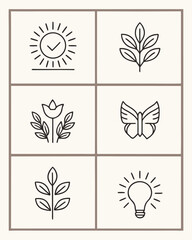 Six simple line art icons in a grid vector