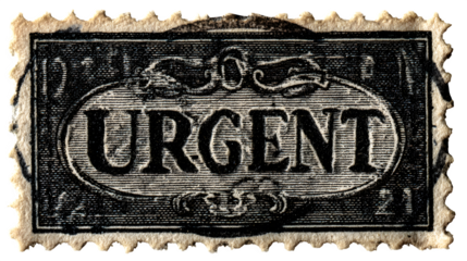 Vintage postage stamp with the word URGENT, conveying a sense of historical urgency and importance