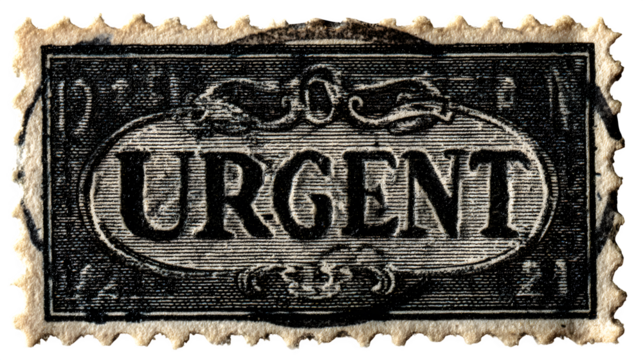 Vintage postage stamp with the word URGENT, conveying a sense of historical urgency and importance