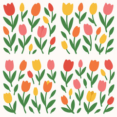 Colorful Tulip Flower Pattern on White.
