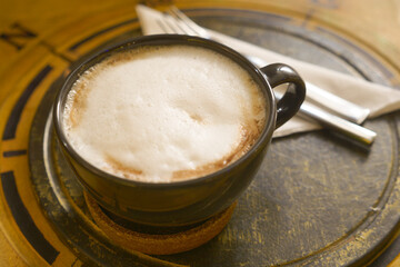 Coffee served in a cozy cafe setting in the morning