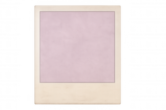 Old, faded instant photo print with a light purple empty space for your content, isolated on transparent background