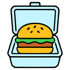 hamburger inside a lunchbox flat color vector illustration template design