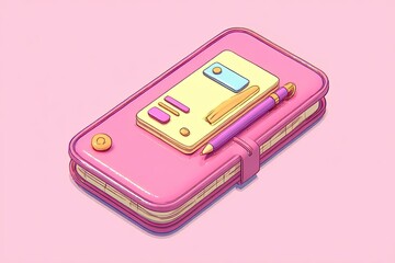 Pink stylized notebook/phone case with pastel details