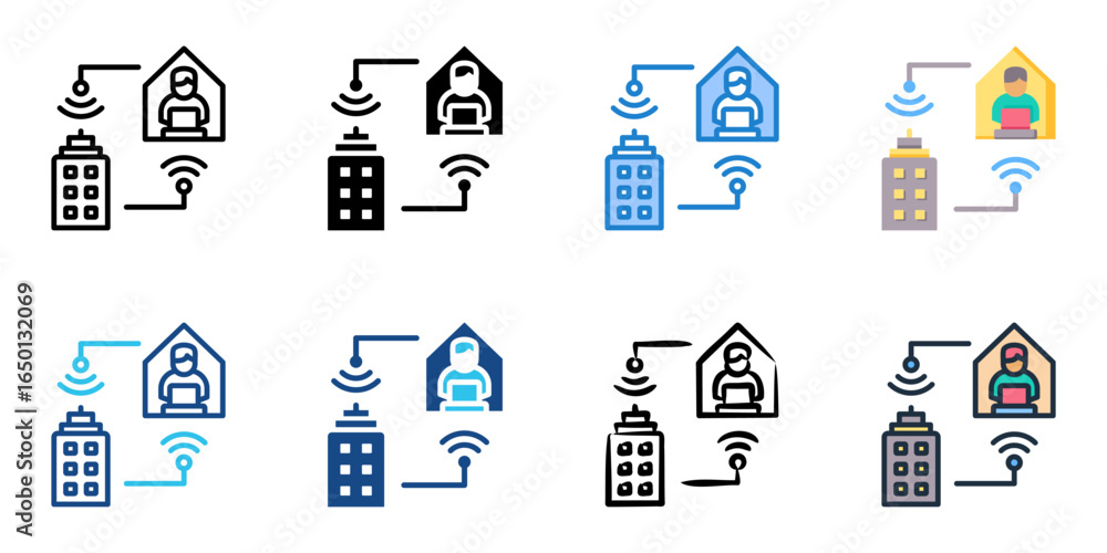 Poster hybrid work icon set multiple style collection