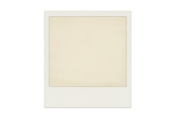 Vintage blank polaroid frame featuring textured off-white center, white border, resting on transparent background