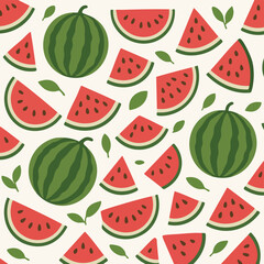 Vibrant Summer Watermelon Slices and Whole Fruits Pattern.