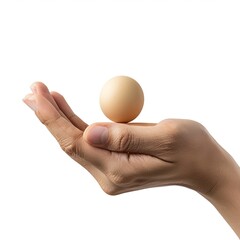 A light beige egg balanced on a cupped hand