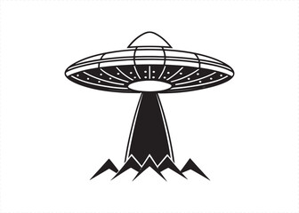 UFO Spaceship Silhouette Vector Illustration with Alien Flying Saucer Design.