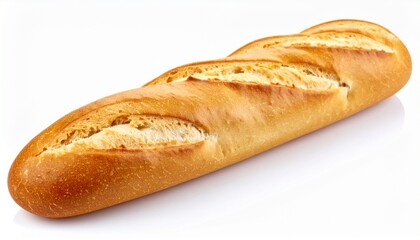 Oblong Baked Bread Baguette Isolated On White Background