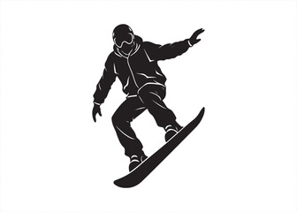 Snowboarder Silhouette Vector Illustration with Extreme Jumping Trick.
