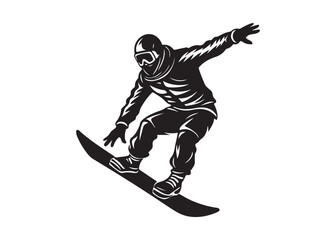Fototapeta premium Snowboarder Silhouette Vector Illustration with Extreme Jumping Trick.