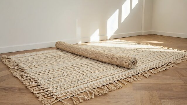 Rolled Jute Rug in Minimalist Room